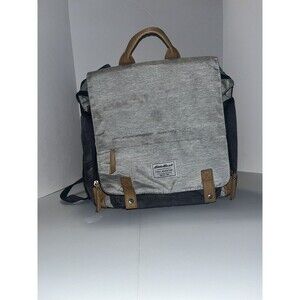 Eddie Bauer First Adventure Diaper Bag 2 Tone Grey Magnet Closure Leather Accent